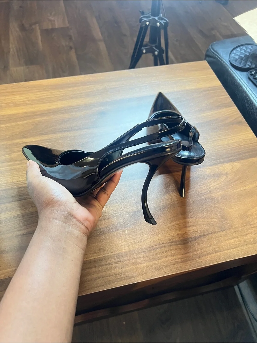 Black Patent Slingback Pointed-Toe Heels
